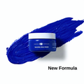 Zawina Morocco Sahara Nila Mask jar with New Formula badge resting on a vibrant royal blue mask paste swatch